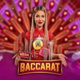 Mega Baccarat online game logo by Pragmatic Play on spinorhinoo.nl